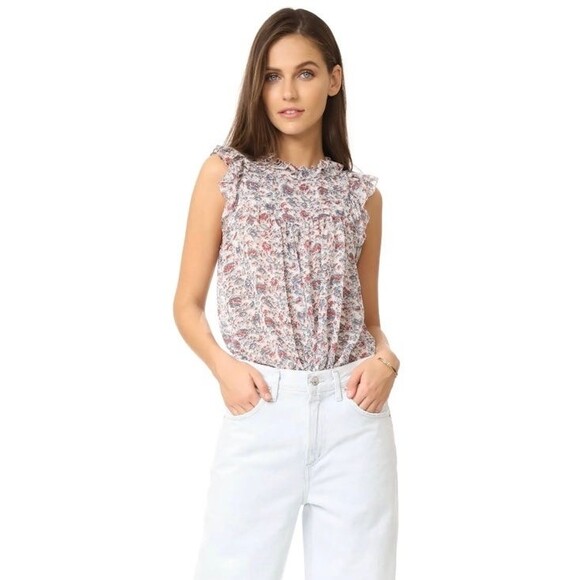 Ulla Johnson Floral Ruffle Silk Belle Blouse Size 8 - Picture 1 of 12